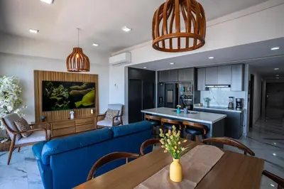 Una cocina o zona de cocina en Mazatlán departamento por malecon