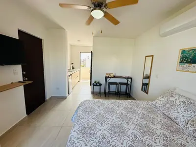 Cama o camas de una habitación en Ámbar 411 muy cerca del mar