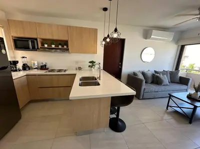 Una cocina o zona de cocina en Ámbar 411 muy cerca del mar