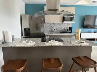 Una cocina o zona de cocina en Vistas increíbles frente al mar,10° piso en el malecón de Mazatlán