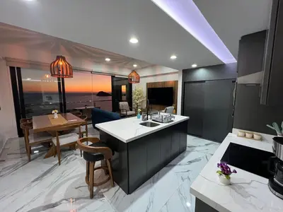 Una cocina o zona de cocina en Departamento frente al mar sobre el malecón de Mazatlan