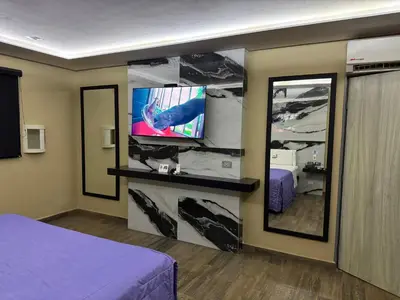 Una televisión o centro de entretenimiento en Motel El Peñon