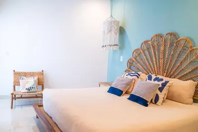 Cama o camas de una habitación en Departamento exclusivo en Mazatlan con alberca y vistas a la playa