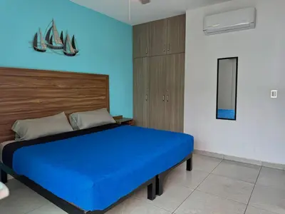 Cama o camas de una habitación en Depa en la Marina Mazatlan Familiar Cerca de la Playa