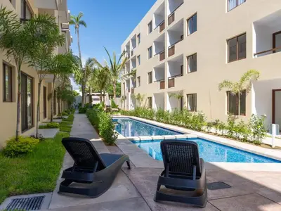 Plano de Beautiful apartment 1 block from the sea