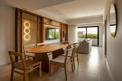 Zona de estar de Amhara Marina Mazatlán | Departamentos boutique estilo Tulum a pasos del mar