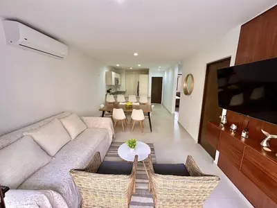 Zona de estar de Oceanna. Acogedor departamento a pasos de la playa