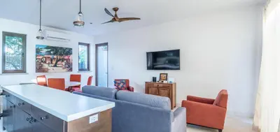 Una televisión o centro de entretenimiento en Casa Del Gallo