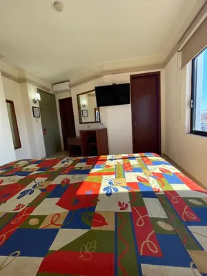 Una televisión o centro de entretenimiento en Hotel el Mayo Inn