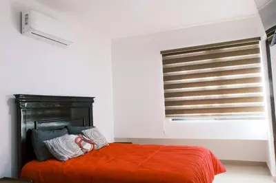 Cama o camas de una habitación en Casa con amplia terraza y vista a la alberca!
