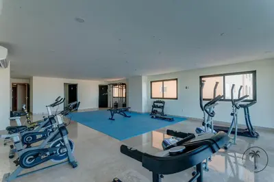 Gimnasio o instalaciones de fitness de Terraza con vista al mar y a atardeceres