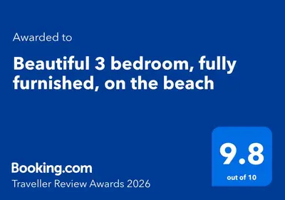 Certificado, premio, señal o documento que está expuesto en Beautiful 3 bedroom, fully furnished, on the beach